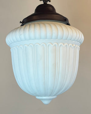 Antique Circa 1915 Ribbed Opal 6" Fitter Shade with Antique Chain Pendant