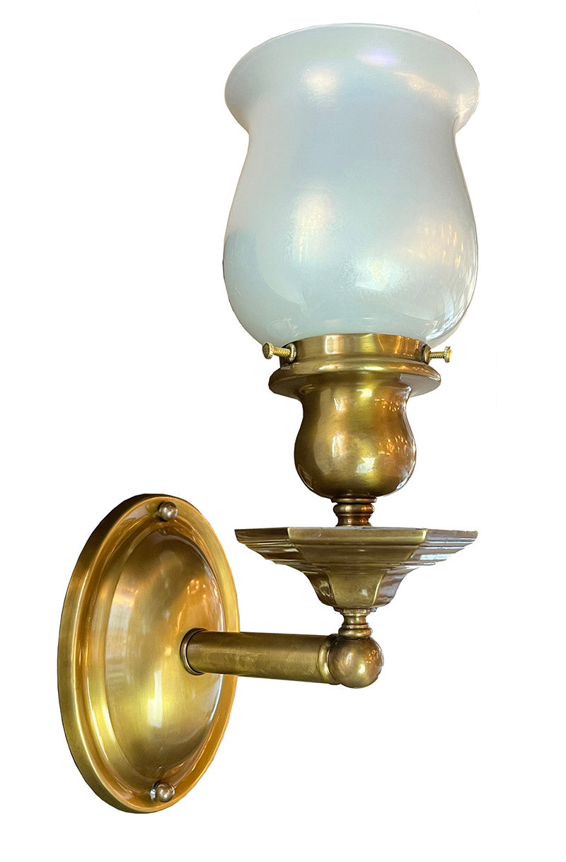 Antique 1910 Edwardian Single Light Wall Sconce with Calcite Shade Attributed to Steuben