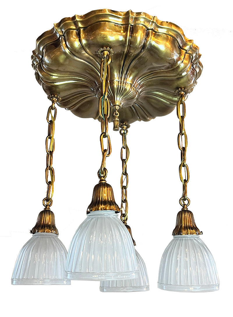 Antique Circa 1910 Four Light Embossed Sheffield Cascade Flush Mount