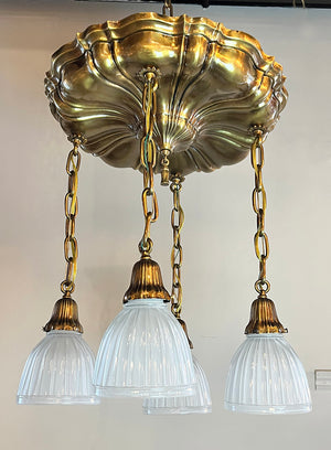 Antique Circa 1910 Four Light Embossed Sheffield Cascade Flush Mount