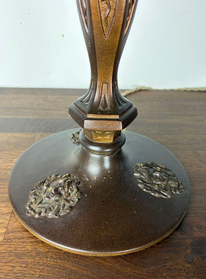 Antique Circa 1910 Eight Sided Panel Glass Lamp with Art Nouveau Cameo Details