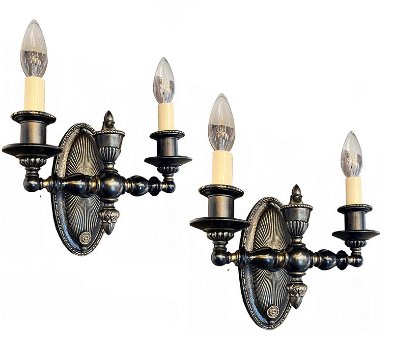 $1100 PAIR - Stunning Pair of early 1900s Edwardian Double Light Wall Socnces
