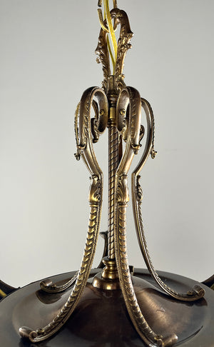 Antique Circa 1910 Edwardian Cast Arm Five Light with Cast Upper Gallery and Wreath Border Canopy