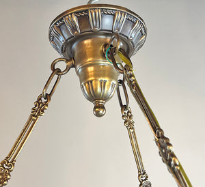 Antique Circa 1910-20 Edwardian Dome with Cast Chain Holders and Embossed Canopy