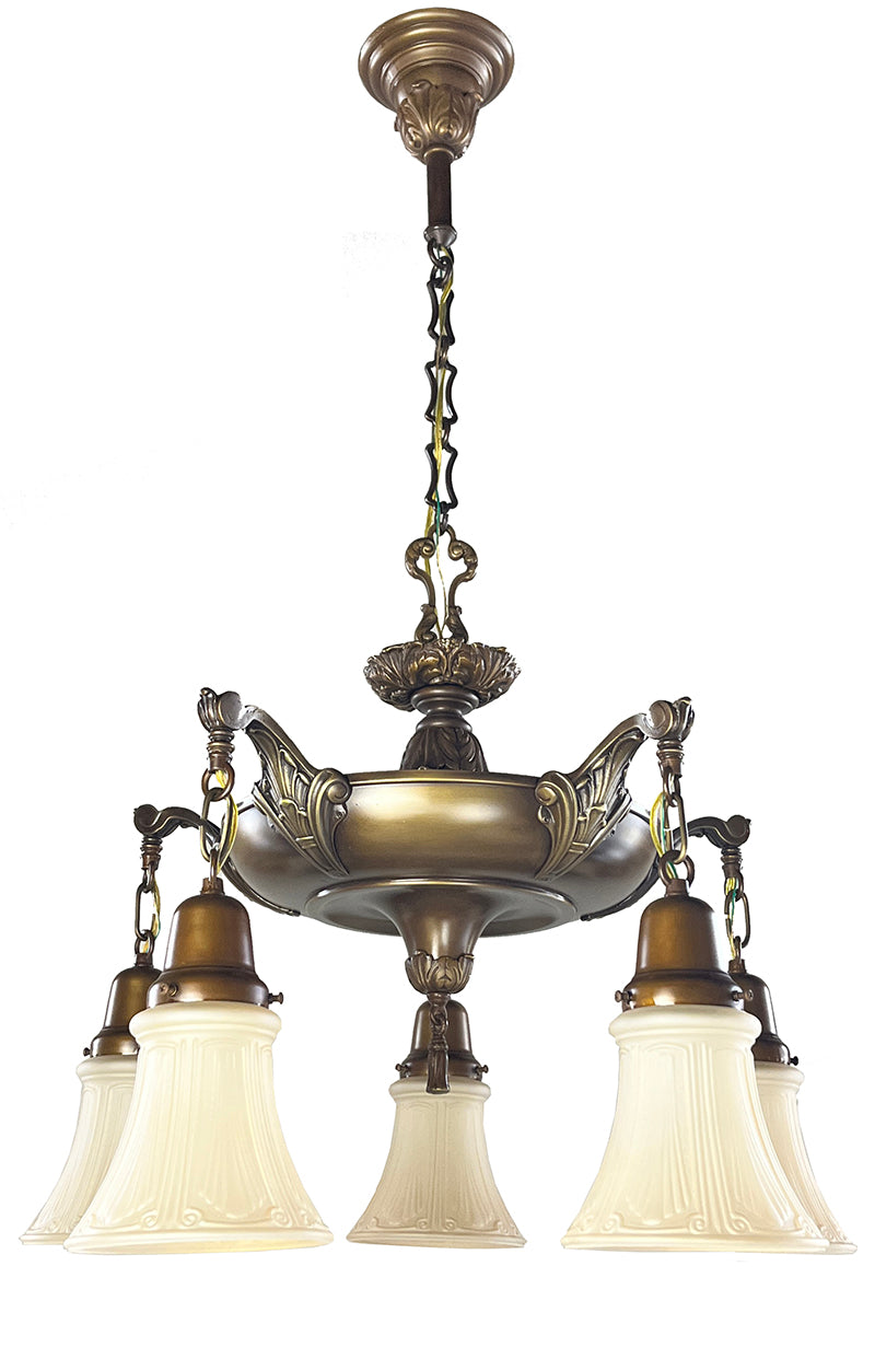 Antique Circa 1920 Edwardian Five Light Pan Cast Acanthus Details