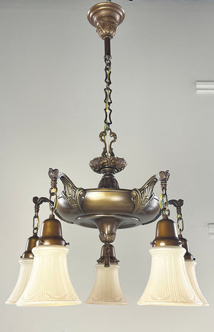 Antique Circa 1920 Edwardian Five Light Pan Cast Acanthus Details