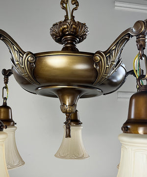 Antique Circa 1920 Edwardian Five Light Pan Cast Acanthus Details