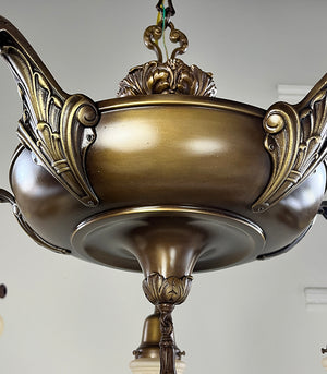 Antique Circa 1920 Edwardian Five Light Pan Cast Acanthus Details