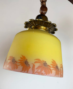 Antique CIrca 1915 Wrought Iron and Brass Floor Lamp with Original Polychrome Finish and Antique Floral Border Shade