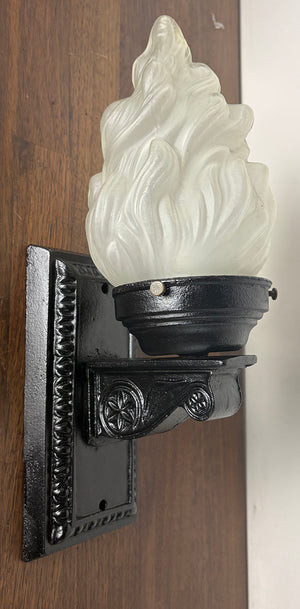 Antique Circa 1920 Cast Iron Exterior Light with Flame Shade