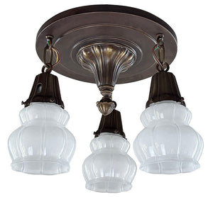 Antique Circa 1915 Three Light Embossed Sheffield Three Light with Fluted Shades