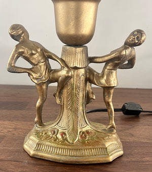 Antique 1920s Figural Dancer Lamp with Antique Opal Swirl Shade