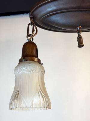 Antique Circa 1915 Two Light Embossed Oval Flush Mount