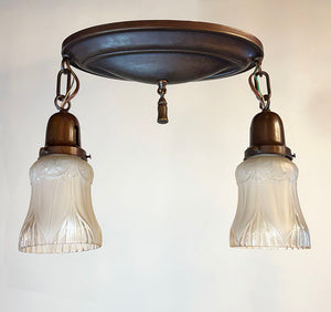 Antique Circa 1915 Two Light Embossed Oval Flush Mount