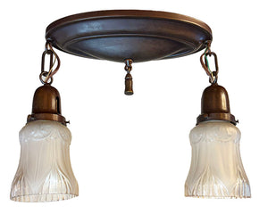 Antique Circa 1915 Two Light Embossed Oval Flush Mount