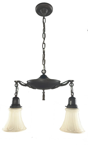 Antique Circa 1920 Two Light Edwardian Pan with Ringed Center Body and Cast Arms