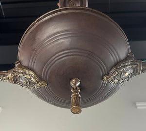Antique Circa 1920 Two Light Edwardian Pan with Ringed Center Body and Cast Arms