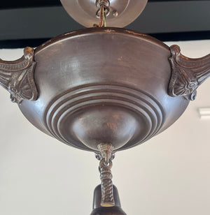 Antique Circa 1920 Three Light Pan with Neo Classical Arms and Antique Star Cut Shades