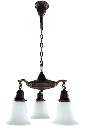 Antique Circa 1920 Three Light Edwardian Pan Light with Cast Acanthus Arms