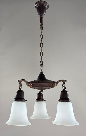 Antique Circa 1920 Three Light Edwardian Pan Light with Cast Acanthus Arms