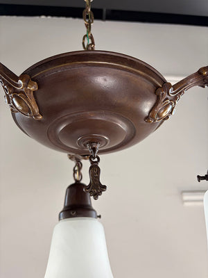 Antique Circa 1920 Three Light Edwardian Pan Light with Cast Acanthus Arms