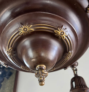 Antique Circa 1920 Four Light Pan with Cast Scroll and Floral Arms and Embossed Floral Border