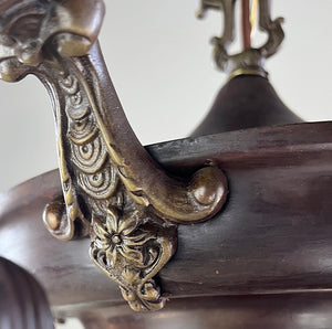 Antique Circa 1920 Four Light Pan with Cast Scroll and Floral Arms and Embossed Floral Border