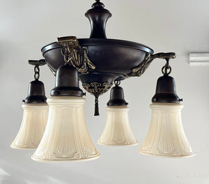 Antique Circa 1920 Four Light Neo Classical Pan Fixture with Cast Urn and Garland Arms