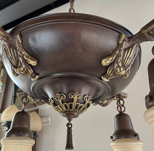 Antique Circa 1920 Four Light Neo Classical Pan Fixture with Cast Urn and Garland Arms