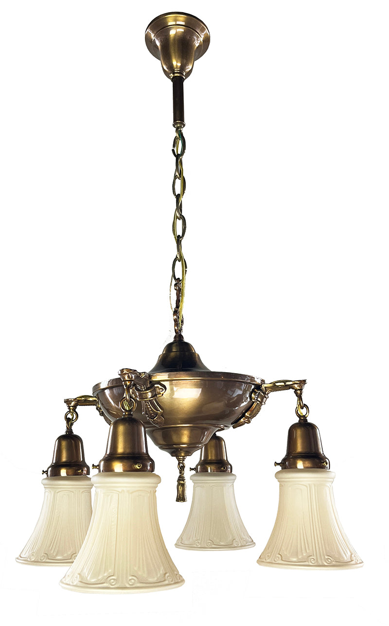 Antique Circa 1920 Edwardian Four Light Cast Arm Pan Light