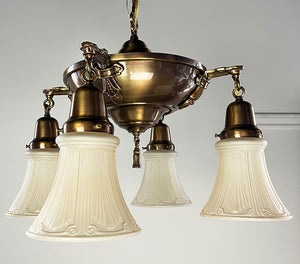 Antique Circa 1920 Edwardian Four Light Cast Arm Pan Light