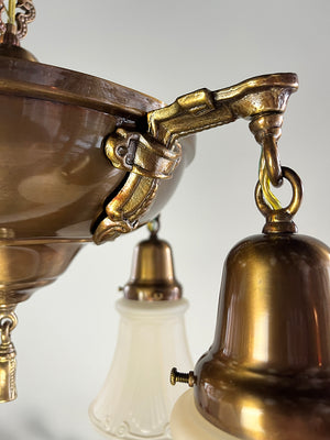 Antique Circa 1920 Edwardian Four Light Cast Arm Pan Light