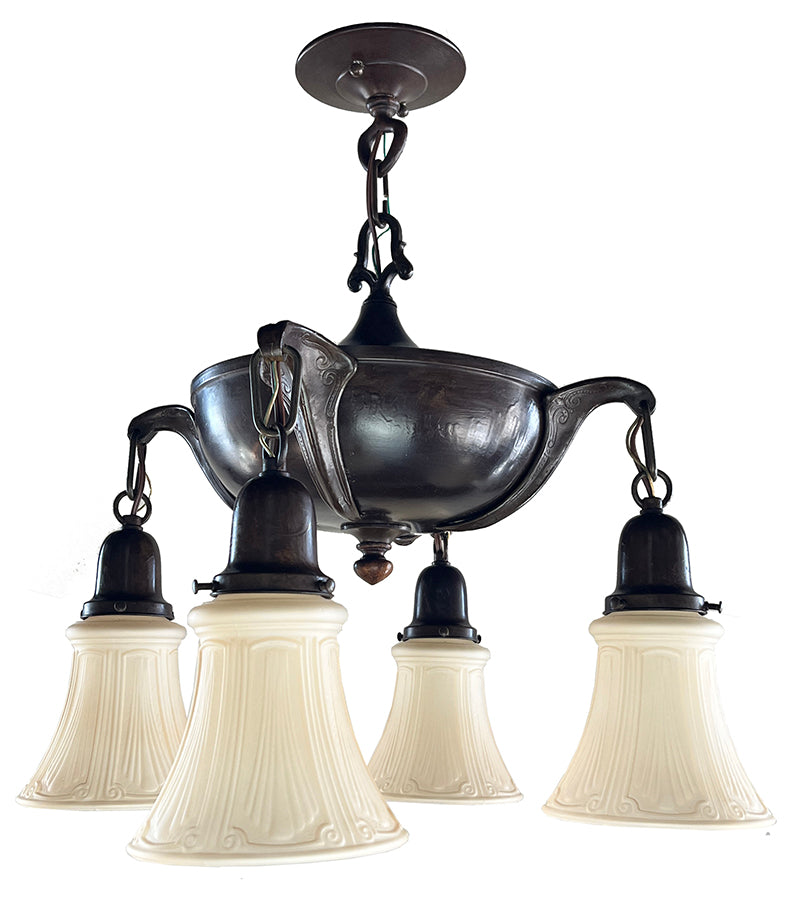 Antique Circa 1915 Arts and Crafts Style Four Light Pan Fixture