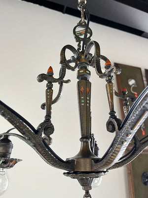 Antique Circa 1920 Five Light Tudor Revival Fixture with Original Polycrhome Finish