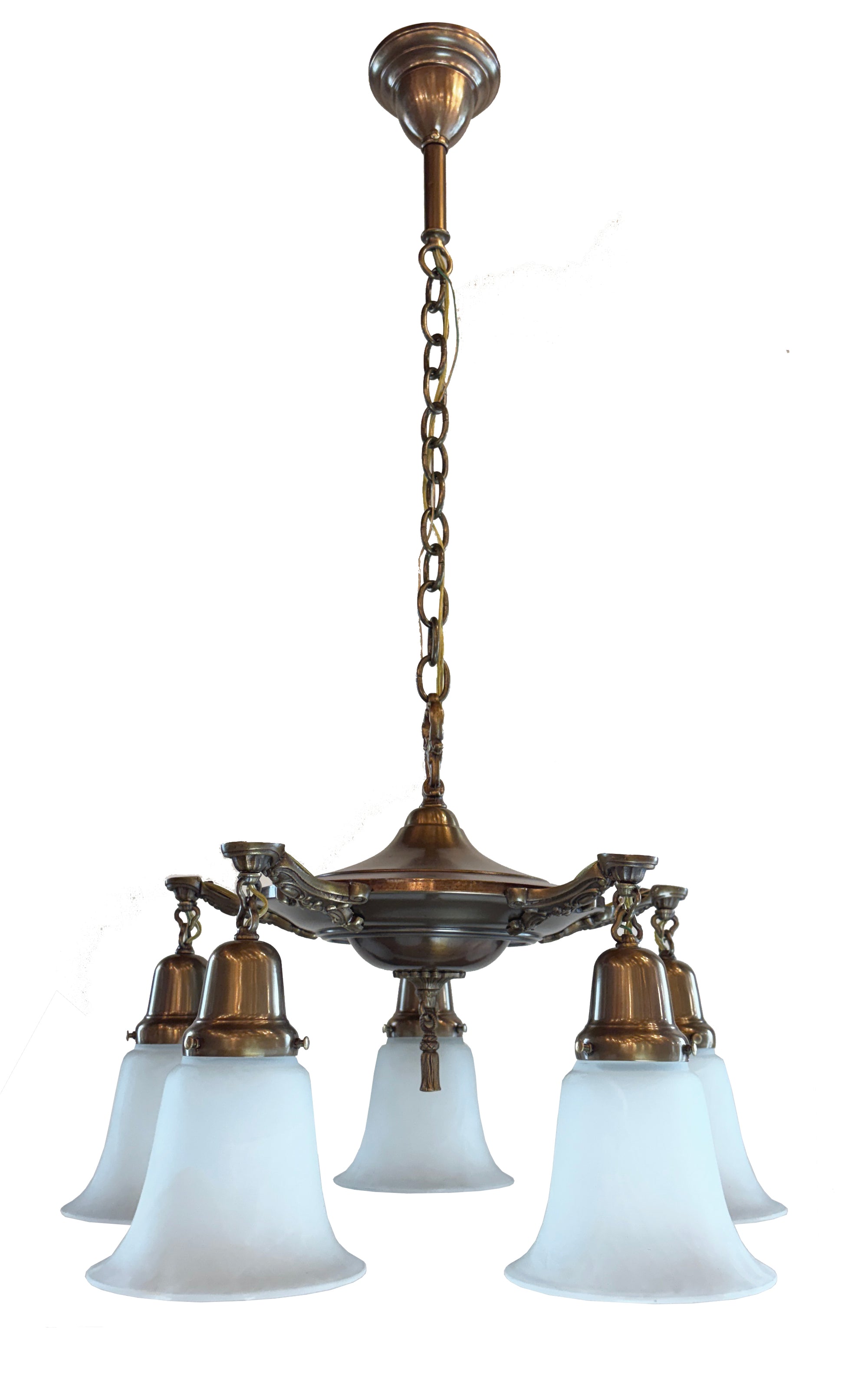 Antique Circa 1920 Five Light Pan with Stepped Center Body and Cast Scroll Arms