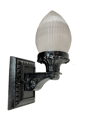 Antique Circa 1920 Cast Iron Exterior Light with Holophane Bullet Shade