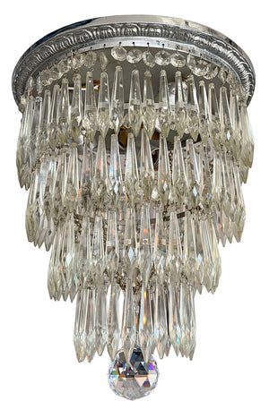 Antique Circa 1920 Nickel and Crystal Four Tiered Wedding Cake Flush Mount