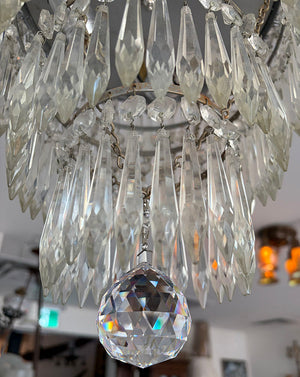 Antique Circa 1920 Nickel and Crystal Four Tiered Wedding Cake Flush Mount