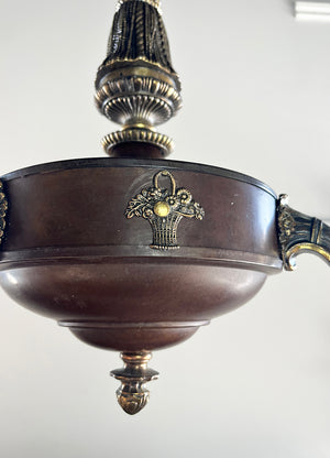 Antique Circa 1920 Three Light Empire Cast Arm Fixture with Tassel and Urn Motif