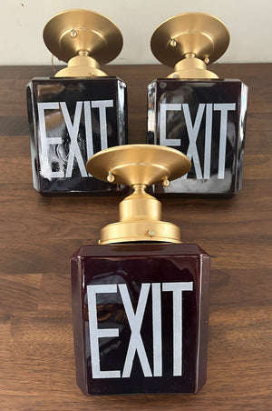 3 AVAILABLE - Vintage 1930s Deep Ruby Red Glass Exit Light Flush Mount