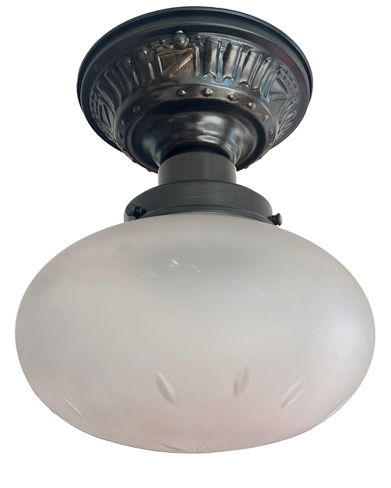 Circa 1920 Embossed Flush Mount with Antique 3 1/4" Fitter Star Cut Shade