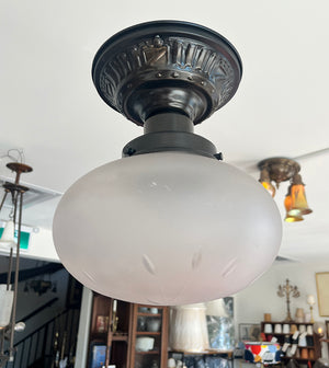 Circa 1920 Embossed Flush Mount with Antique 3 1/4" Fitter Star Cut Shade
