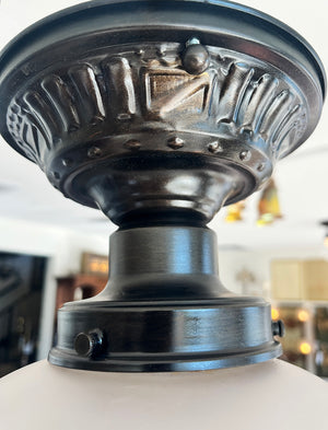 Circa 1920 Embossed Flush Mount with Antique 3 1/4" Fitter Star Cut Shade