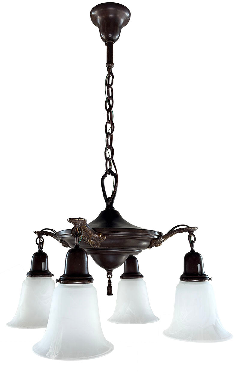 Antique Circa 1920 Four Light Pan with Cast Acanthus and Ovid Arms