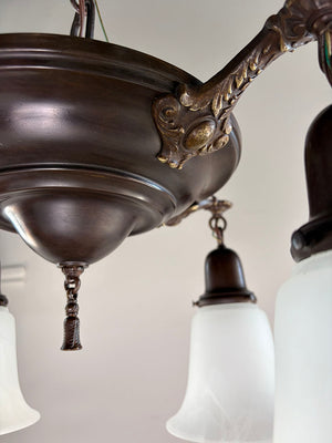 Antique Circa 1920 Four Light Pan with Cast Acanthus and Ovid Arms