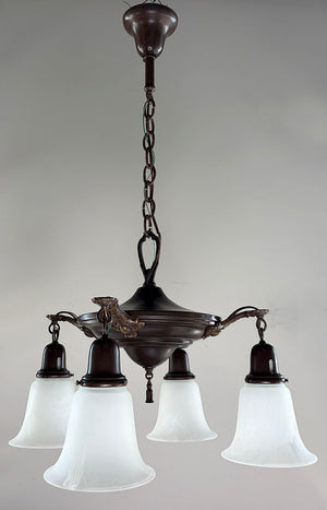 Antique Circa 1920 Four Light Pan with Cast Acanthus and Ovid Arms