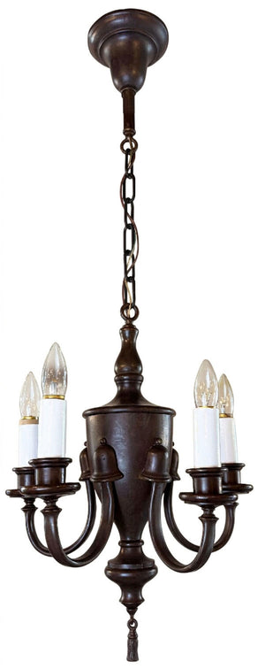 $1800 PAIR - Circa 1910-1915 Georgian Revival Edwardian Five Light Chandeliers with Urn Center Body
