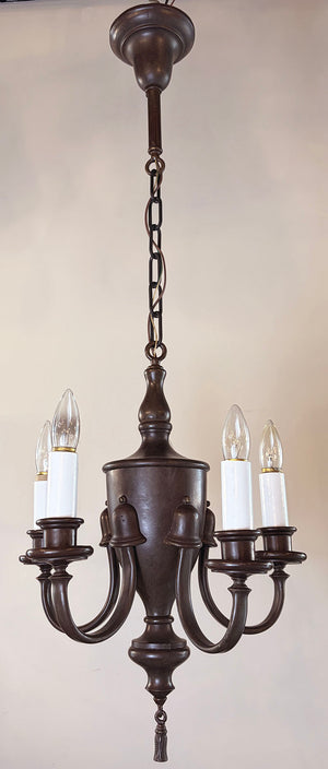 $1800 PAIR - Circa 1910-1915 Georgian Revival Edwardian Five Light Chandeliers with Urn Center Body