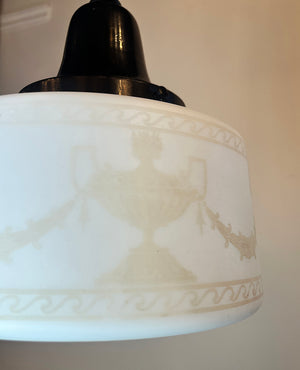 Antique Circa 1910 Edwardian Pendant with Etched Urn and Garland Shade