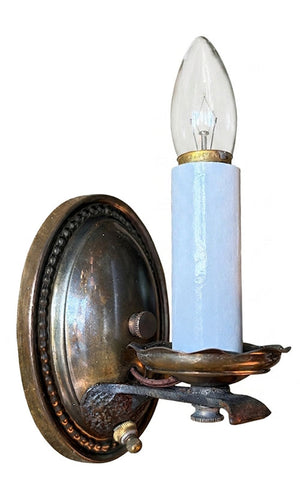 $500 PAIR - Antique Circa 1920 Oval Back Wall Sconces with Cast Arm